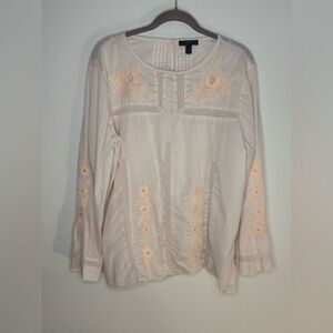 J. Crew EUC pink floral embroidered lace cut out long sleeve blouse Size 14T